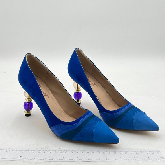 FOWT Blue Gradient Wave Pattern Pointed Toe Jewelry High Heel Party Dress Pump - Picture 3 of 7